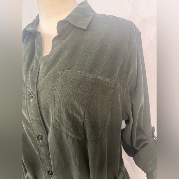 Lucky brand Green Soft Coloroid Dress Buttonup w/Waist Belt Sleeve Options Large - Picture 5 of 10
